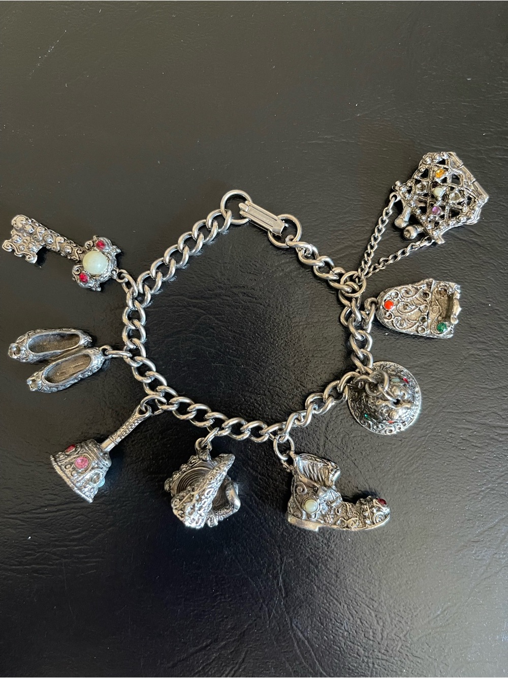 Vintage antique silver tone Charm Bracelet.